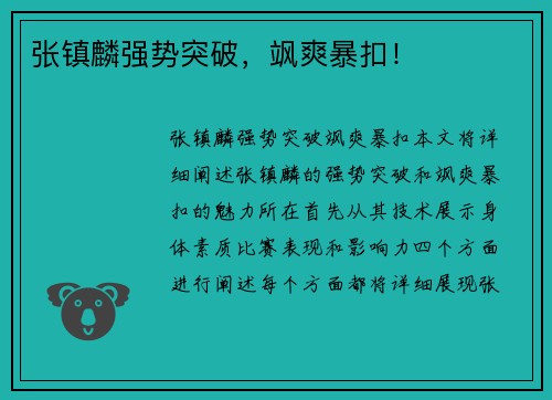 张镇麟强势突破，飒爽暴扣！